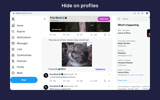AdSweep Remove Ads on X (formerly Twitter) from Chrome web store to be run with OffiDocs Chromium online AdSweep Remove Ads on X (formerly Twitter) from Chrome web store to be run with OffiDocs Chromium online