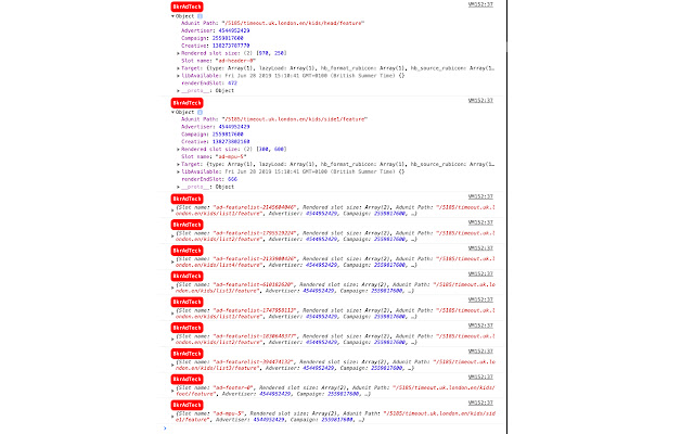 AdTech Debuggers  from Chrome web store to be run with OffiDocs Chromium online