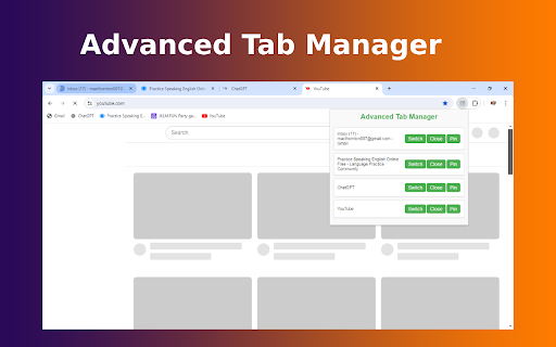 Advanced Tab Manager  from Chrome web store to be run with OffiDocs Chromium online