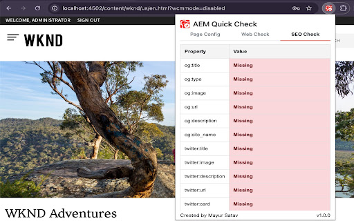 AEM Quick Check  from Chrome web store to be run with OffiDocs Chromium online