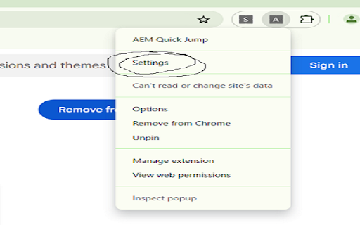 AEM Quick Jump  from Chrome web store to be run with OffiDocs Chromium online