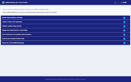Affiliate Marketing with AI Tools Checklist  from Chrome web store to be run with OffiDocs Chromium online