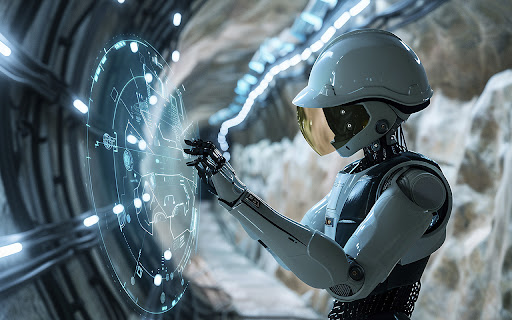 A futuristic scene with high tech robots  from Chrome web store to be run with OffiDocs Chromium online