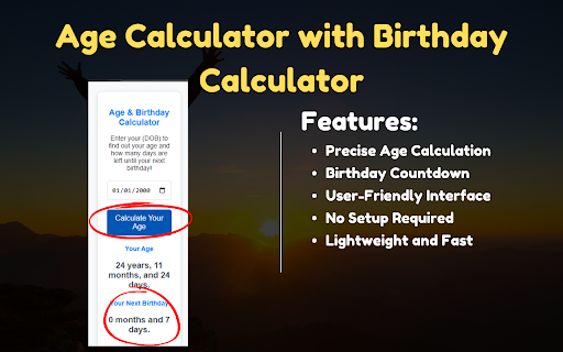 Age Calculator with Birthday Calculator  from Chrome web store to be run with OffiDocs Chromium online