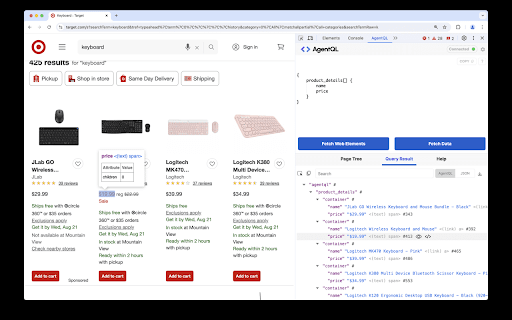 AgentQL Debugger  from Chrome web store to be run with OffiDocs Chromium online