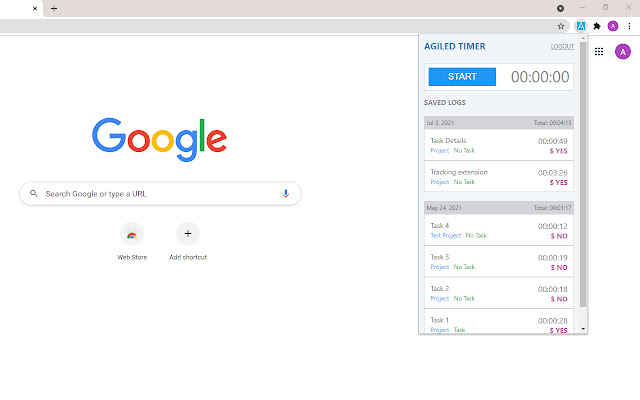 Agiled Timer  from Chrome web store to be run with OffiDocs Chromium online