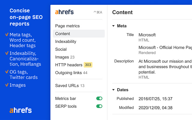 Ahrefs SEO Toolbar  from Chrome web store to be run with OffiDocs Chromium online