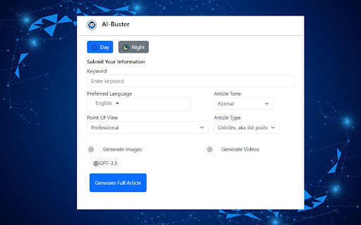 Aibuster Ai Auto Blogging and Ai Content Generation Tool  from Chrome web store to be run with OffiDocs Chromium online