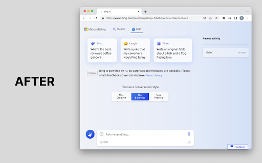 AI Chat Enabler for bing.com  from Chrome web store to be run with OffiDocs Chromium online