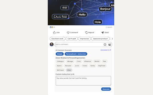 AI Comment Generator  from Chrome web store to be run with OffiDocs Chromium online