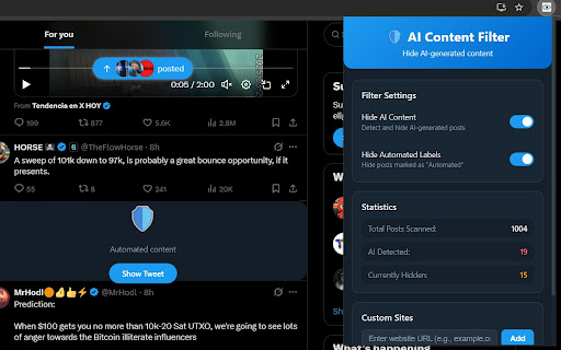 AI Content Filter for X  from Chrome web store to be run with OffiDocs Chromium online