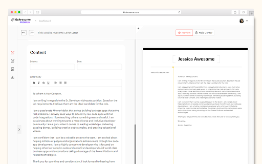 AI Cover Letter Generator by Kickresume  from Chrome web store to be run with OffiDocs Chromium online