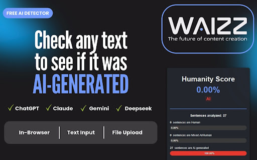 AI Detector WAIZZ  from Chrome web store to be run with OffiDocs Chromium online AI Detector WAIZZ  from Chrome web store to be run with OffiDocs Chromium online