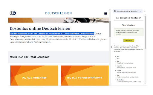 AI Grammar Analyzer By YourDailyGerman  from Chrome web store to be run with OffiDocs Chromium online