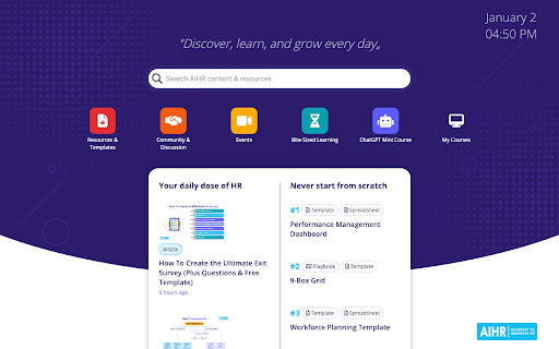 AIHR Member Start Page  from Chrome web store to be run with OffiDocs Chromium online
