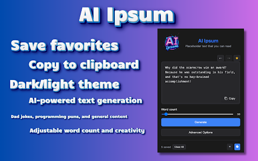 AI Ipsum  from Chrome web store to be run with OffiDocs Chromium online