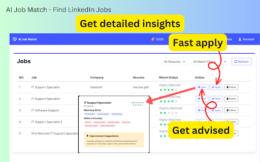 AI Job Match Find LinkedIn Jobs  from Chrome web store to be run with OffiDocs Chromium online