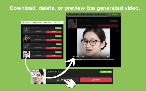AI LipSync Video Generator LipSync  from Chrome web store to be run with OffiDocs Chromium online