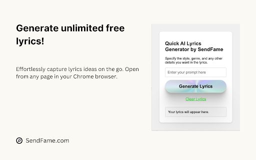 AI Lyrics Generator by SendFame  from Chrome web store to be run with OffiDocs Chromium online