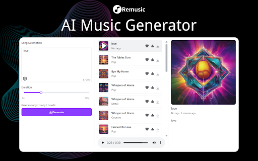 AI Music Generator Generate Music Online  from Chrome web store to be run with OffiDocs Chromium online