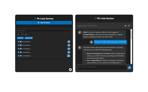AI Powered PR Code Reviewer with Chat  from Chrome web store to be run with OffiDocs Chromium online