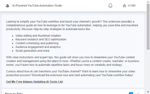 AI Powered YouTube Automation Guide  from Chrome web store to be run with OffiDocs Chromium online