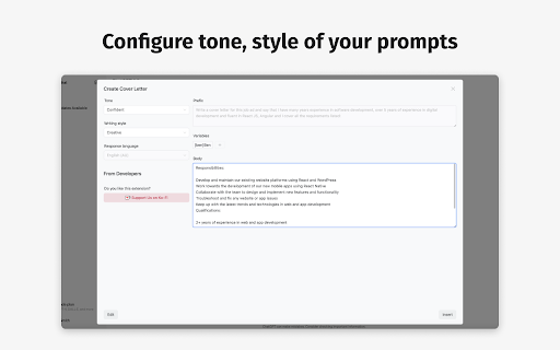 AI Prompt Template Builder ChatGPT, Gemini, Copilot, HuggingChat  from Chrome web store to be run with OffiDocs Chromium online