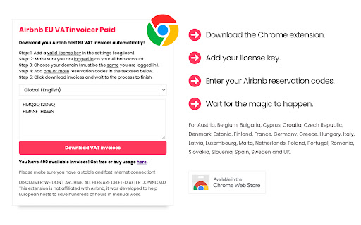 Airbnb EU VATinvoicer  from Chrome web store to be run with OffiDocs Chromium online