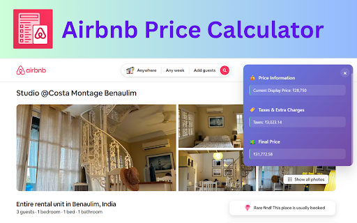 Airbnb Price Calculator  from Chrome web store to be run with OffiDocs Chromium online