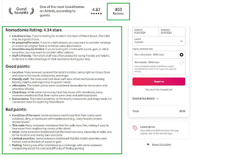 Airbnb Reviews Summary Nomadomia  from Chrome web store to be run with OffiDocs Chromium online