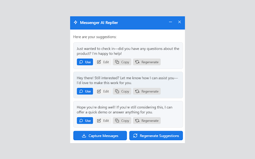 AI Replier for Facebook Marketplace – Sell Smarter, Reply Better  from Chrome web store to be run with OffiDocs Chromium online