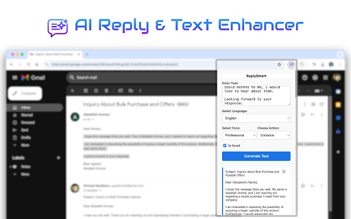 AI Reply  Text Enhancer  from Chrome web store to be run with OffiDocs Chromium online