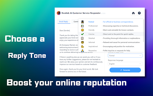AI Response Generator for Email Review Reply  from Chrome web store to be run with OffiDocs Chromium online