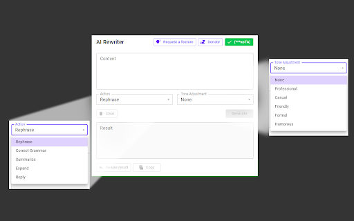 AI Rewriter  from Chrome web store to be run with OffiDocs Chromium online