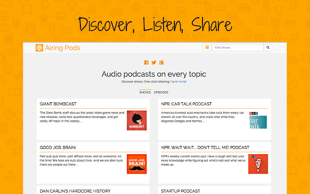 Airing Pods Audio Podcast Player App  from Chrome web store to be run with OffiDocs Chromium online