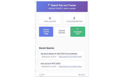 AI Search Fan out Tracker  from Chrome web store to be run with OffiDocs Chromium online