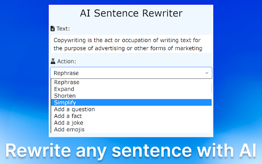 AI Sentence Rewriter  from Chrome web store to be run with OffiDocs Chromium online