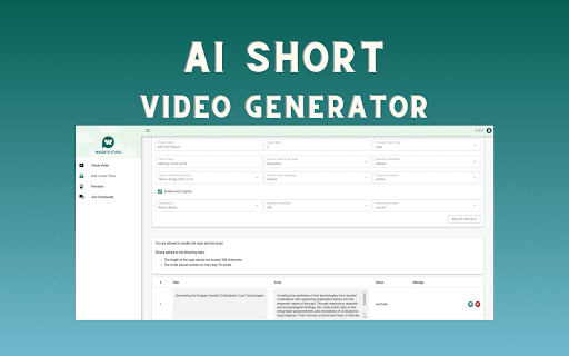 AI Short Video Generator  from Chrome web store to be run with OffiDocs Chromium online