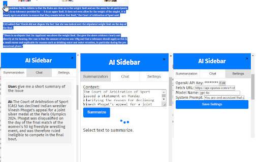 AI Sidebar  from Chrome web store to be run with OffiDocs Chromium online
