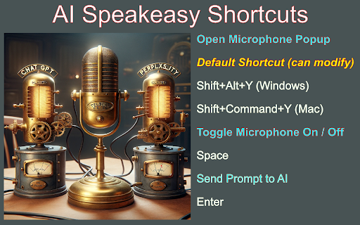 AI Speakeasy Microphone for ChatGPT, Perplexity and Claude  from Chrome web store to be run with OffiDocs Chromium online