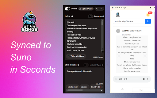 AI Star Songs  from Chrome web store to be run with OffiDocs Chromium online