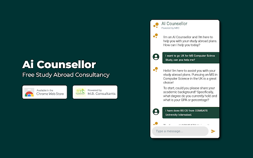 AI Study Abroad Counsellor  from Chrome web store to be run with OffiDocs Chromium online