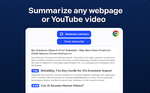 AI Summaries for Youtube  Web  from Chrome web store to be run with OffiDocs Chromium online