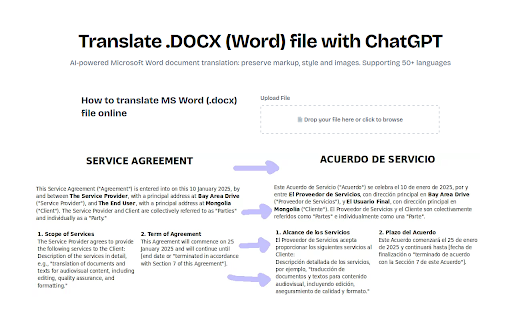 AI Translator: Word Document DOCX, TXT, EPUB with ChatGPT  from Chrome web store to be run with OffiDocs Chromium online