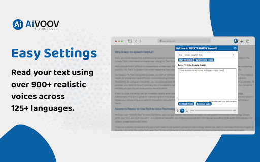 AiVOOV Text to Speech Solution  from Chrome web store to be run with OffiDocs Chromium online
