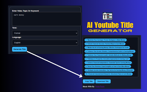 AI YouTube Title Generator  from Chrome web store to be run with OffiDocs Chromium online