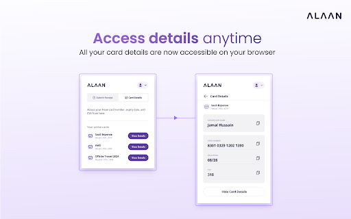 Alaan Capture Receipts and View Card Details  from Chrome web store to be run with OffiDocs Chromium online