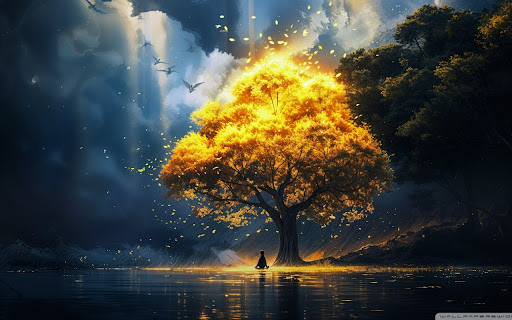 Albero Dorato Radiante vicino al Lago Incantato  from Chrome web store to be run with OffiDocs Chromium online