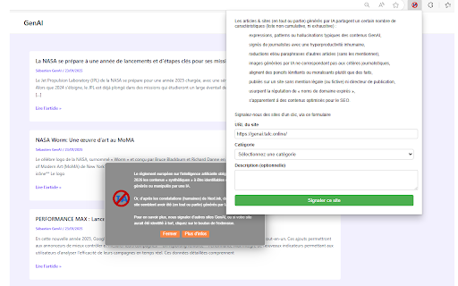 Alerte sur les sites GenAI, par Next.ink  from Chrome web store to be run with OffiDocs Chromium online