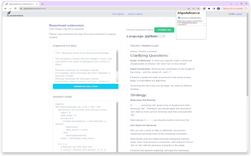 AlgoAdvance Coding Helper  from Chrome web store to be run with OffiDocs Chromium online